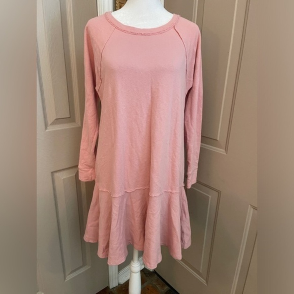 JustFab 100% Cotton drop waist raw edge dusty pink long sleeve minidress. Sz S.